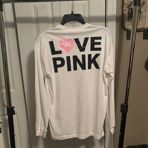 PINK Victoria’s Secret White Long Sleeve Shirt with Pink Heart
